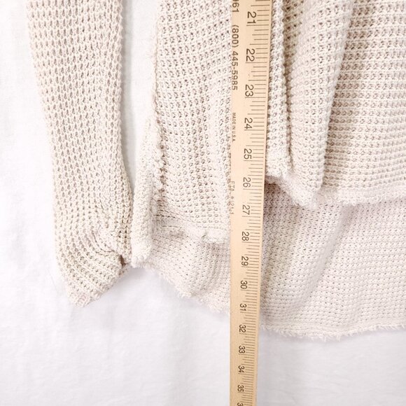 Free People Cold Shoulder Top Women's Small Ivory Raw Fringe Boho Waffle Sweater - Picture 7 of 12